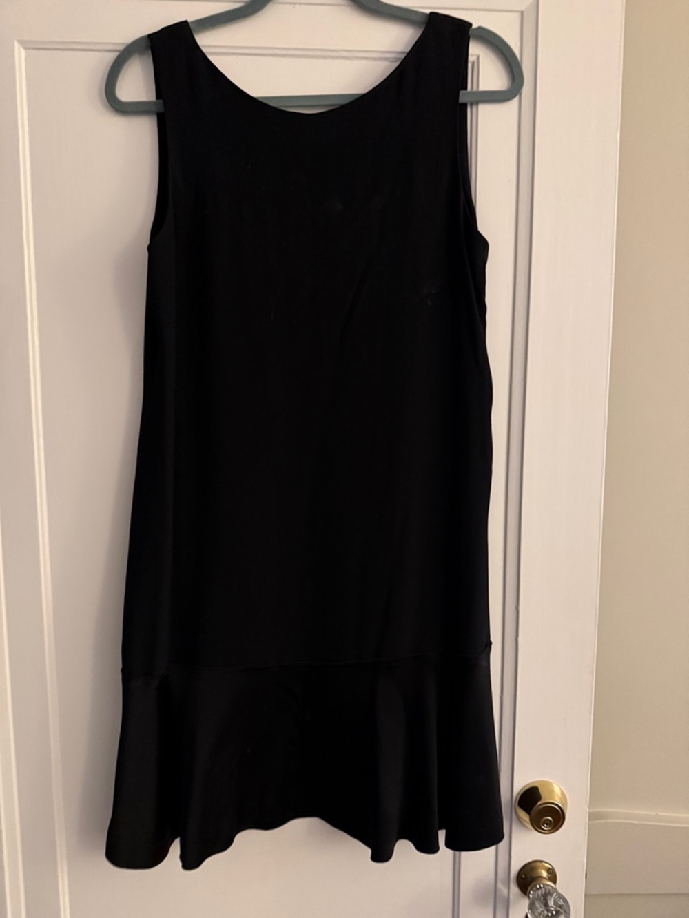 Theory Black Sleeveless Scoop Neck Mini Dress with Flounce Hem